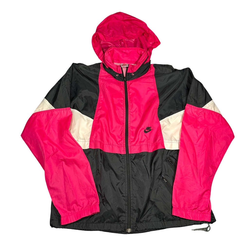 VTG 90s Nike Silver Tag Windbreaker Jacket Pink Colorblock Packable Hood Medium
